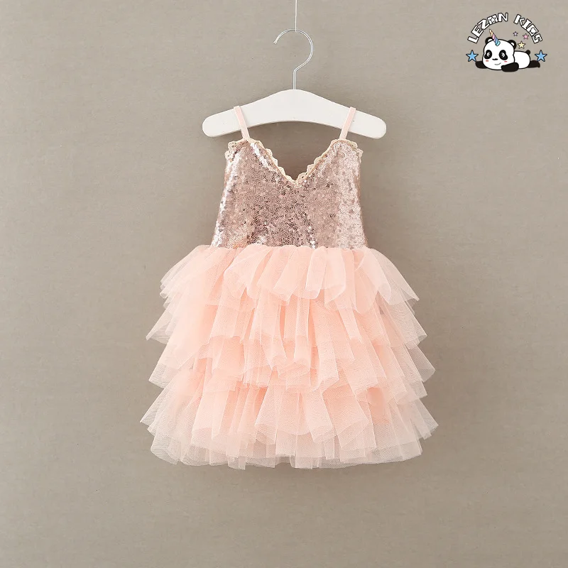 LEZONKIDS - Novo em 2024 Saias Suspensoras para Meninas com Renda e Lantejoulas Bolo Vestidos para Meninas de 2-14 Anos